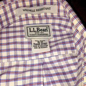 L.L. Bean 18 37 Red/Blue Check Oxford Dress Shirt